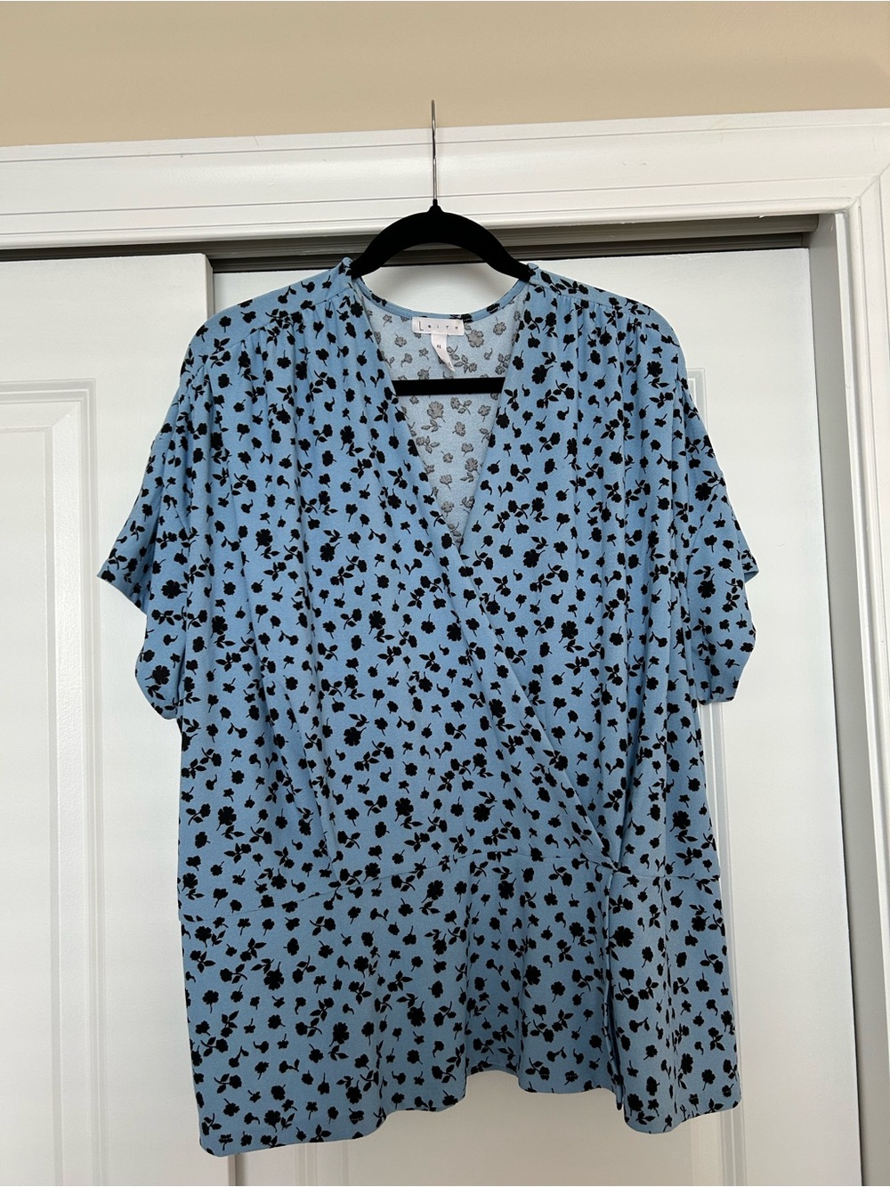 Leith Light Blue Floral Wrap Blouse
